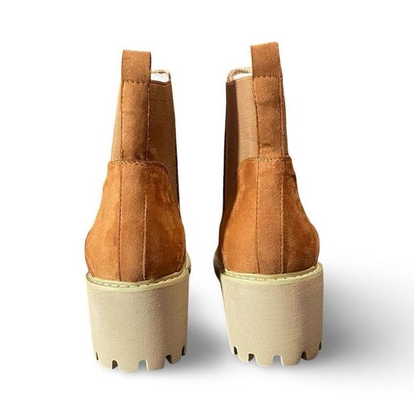 JULIET HOLY Lug Sole Platform Ankle Chelsea Slip on Boots, Dark Cognac, Size 11 - Picture 4 of 9